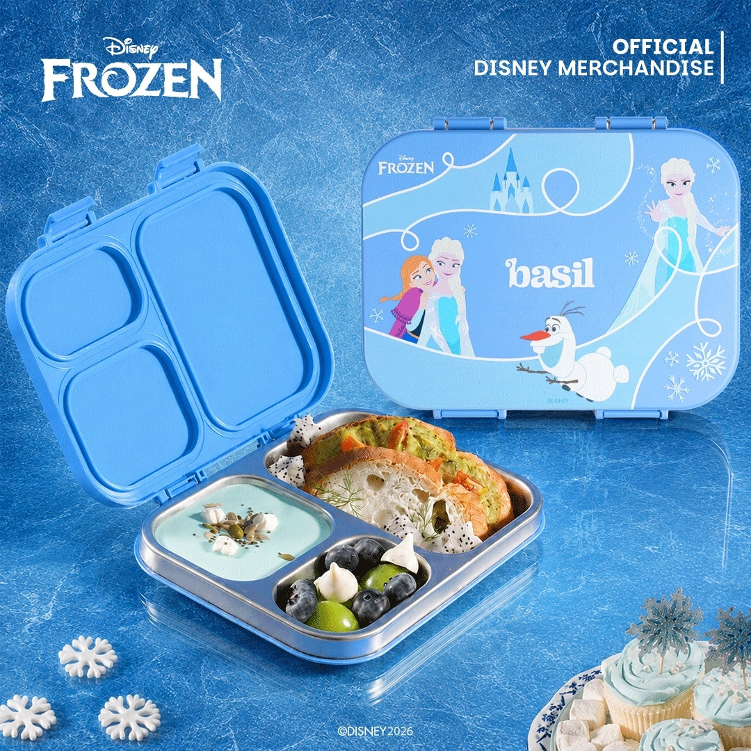 3 Compartment Stainless Steel Lunchbox with Plastic Lid - Frozen Magic