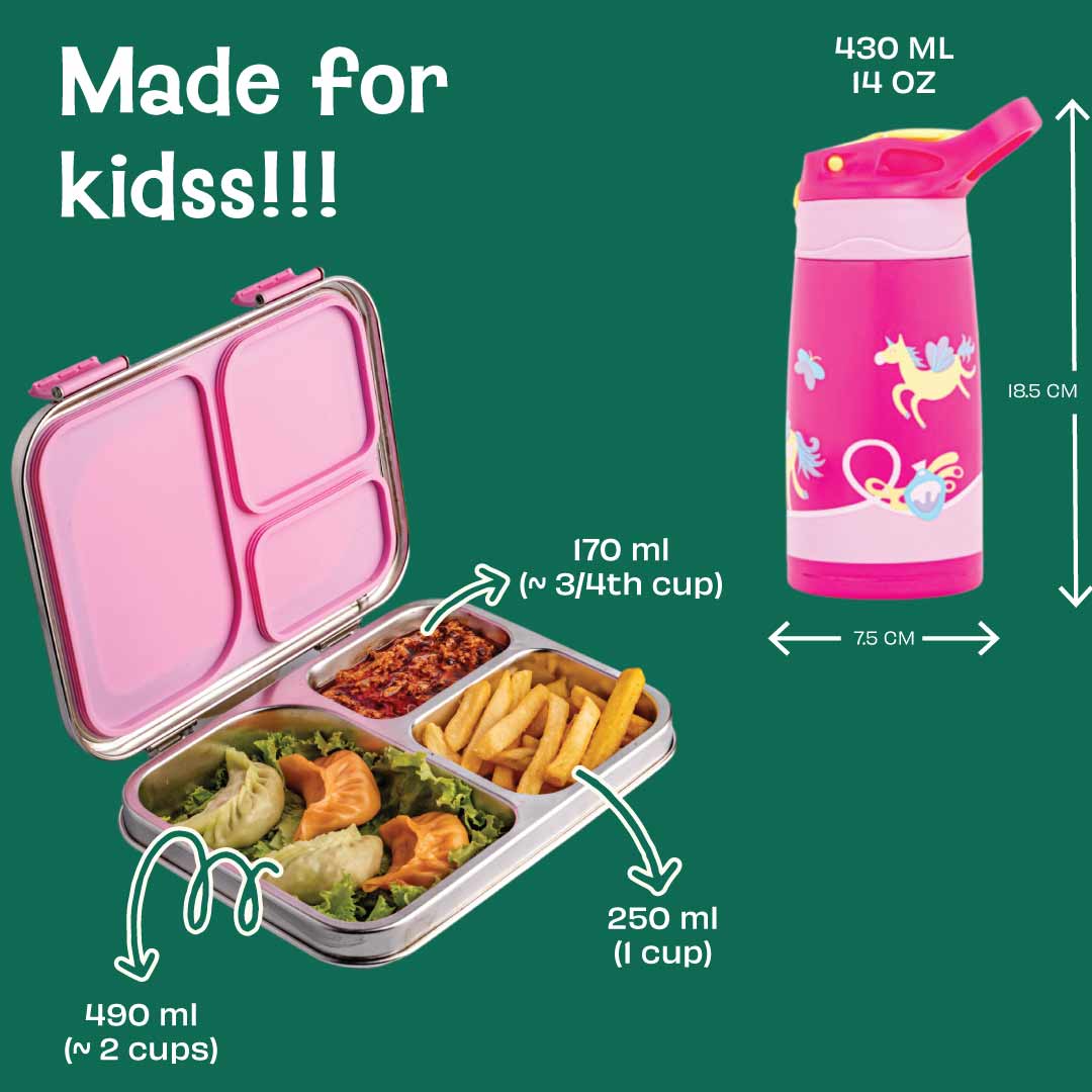 Set of 3: Bento box, Sipper & Plate - Pixie Dash