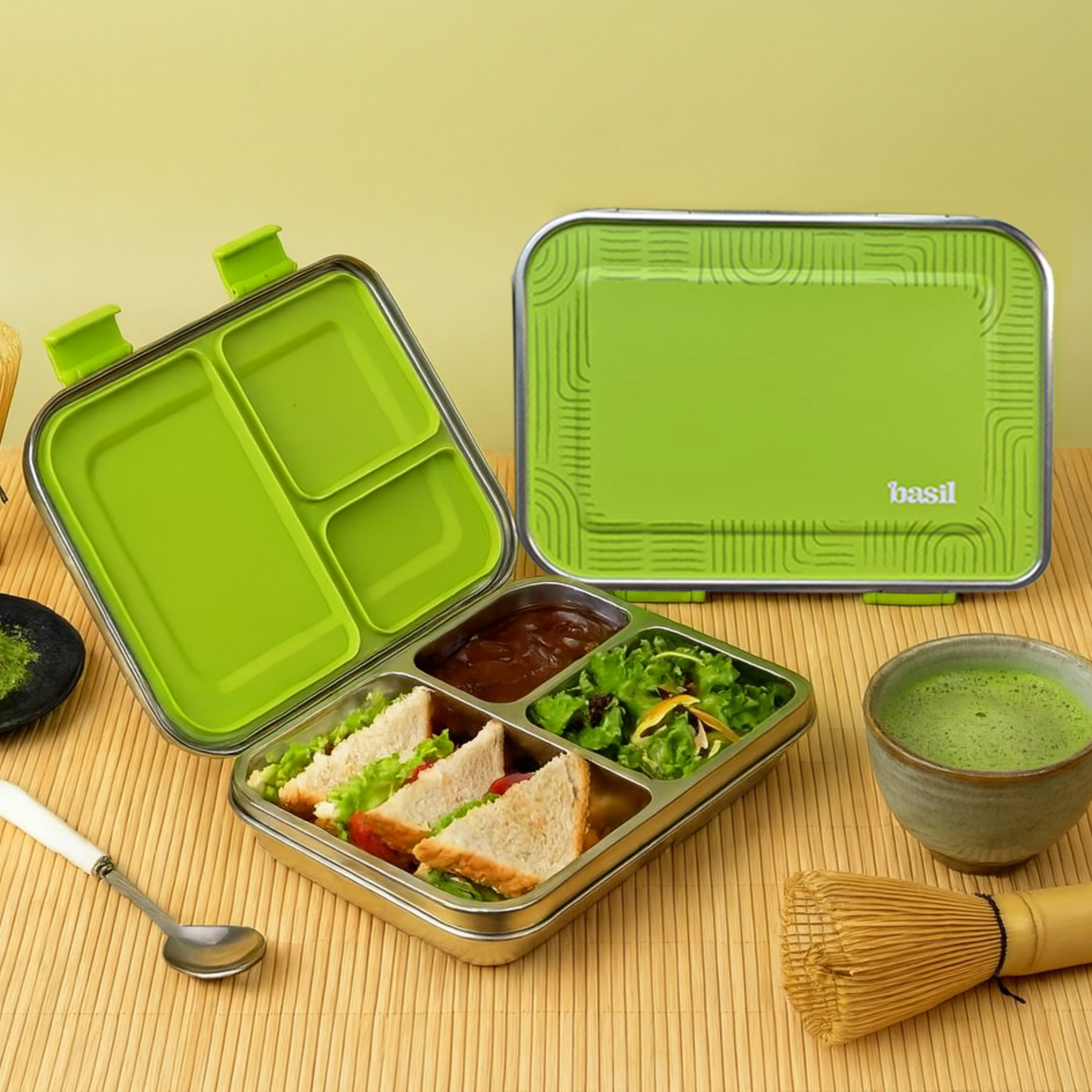 3 Compartment Lunchbox Easy open-close Lunchbox - Classic Matcha