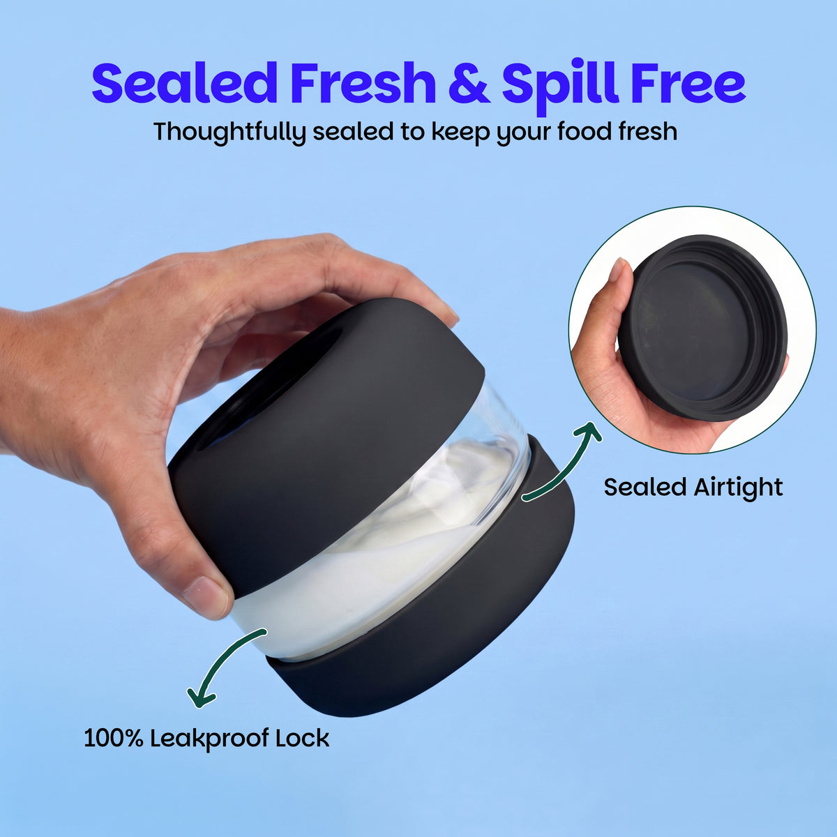 500 ml Glass Food Storage Container with Airtight Lid – Classic Black