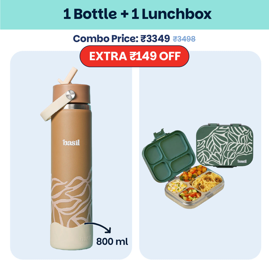 School Combo- Set of Water Bottle and Lunch Box Moss