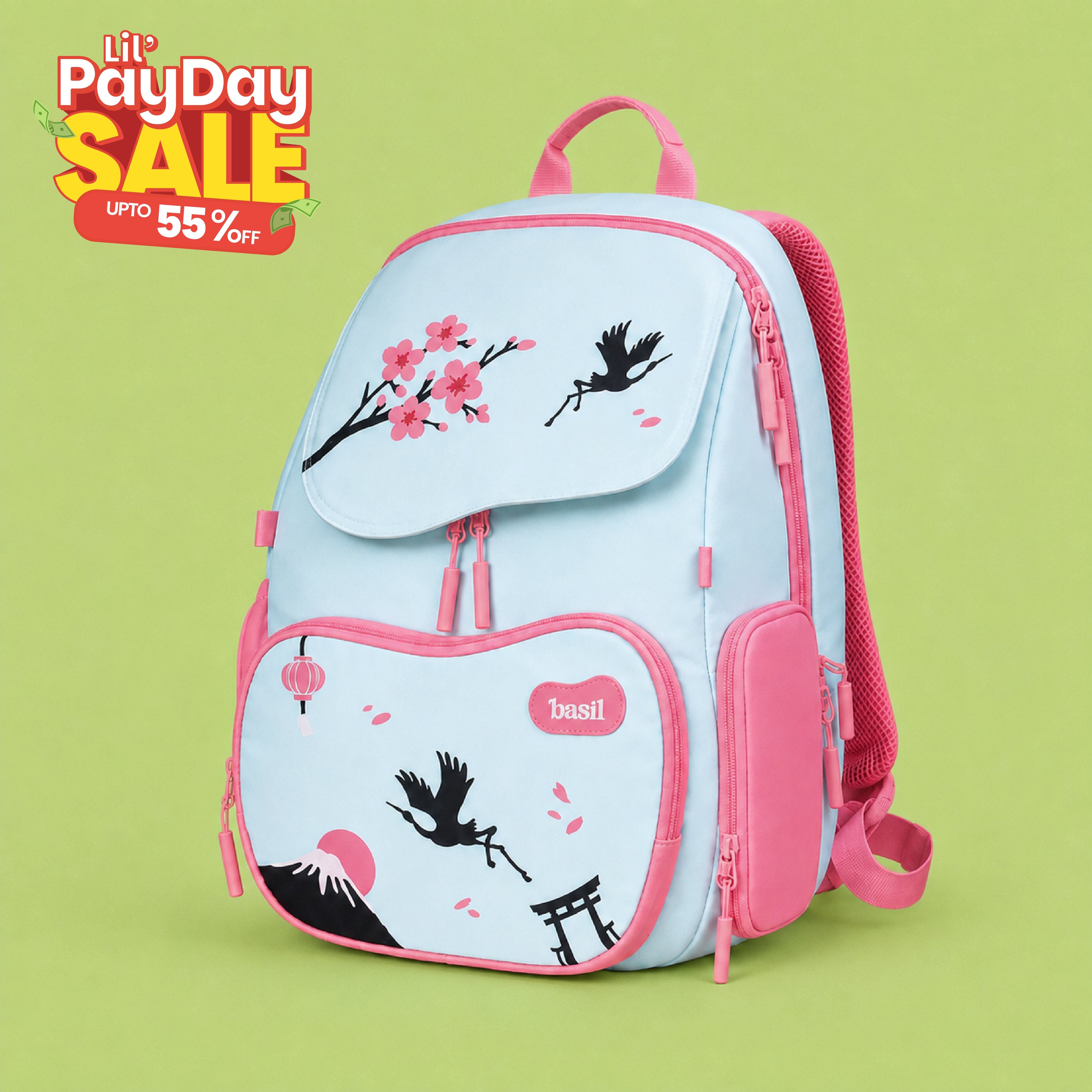 School backpack for Grades 1 to 5 with 4 spacious compartments - Sakura Bloom