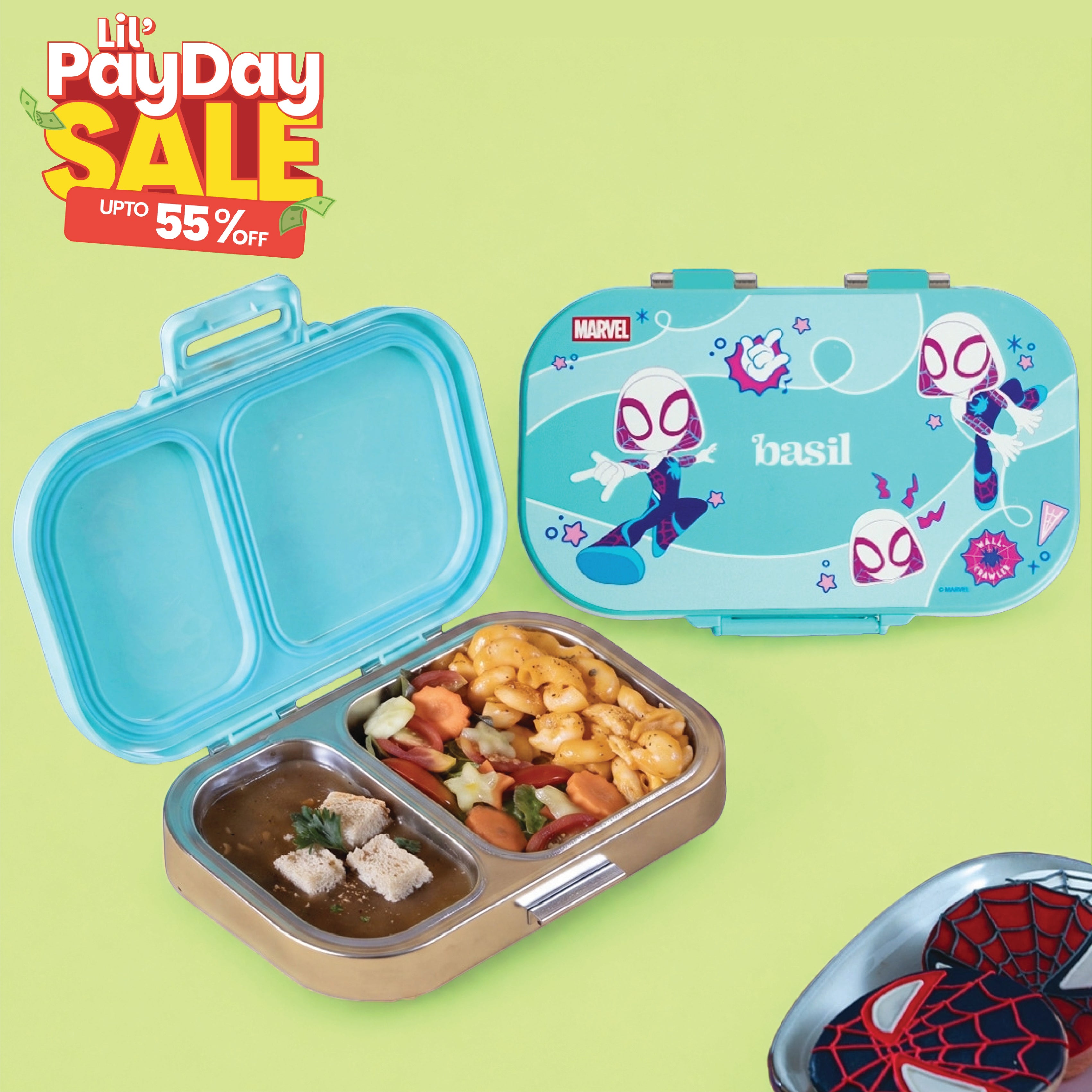 2 Compartment Stainless Steel Lunchbox with Plastic Lid - Slingy Star