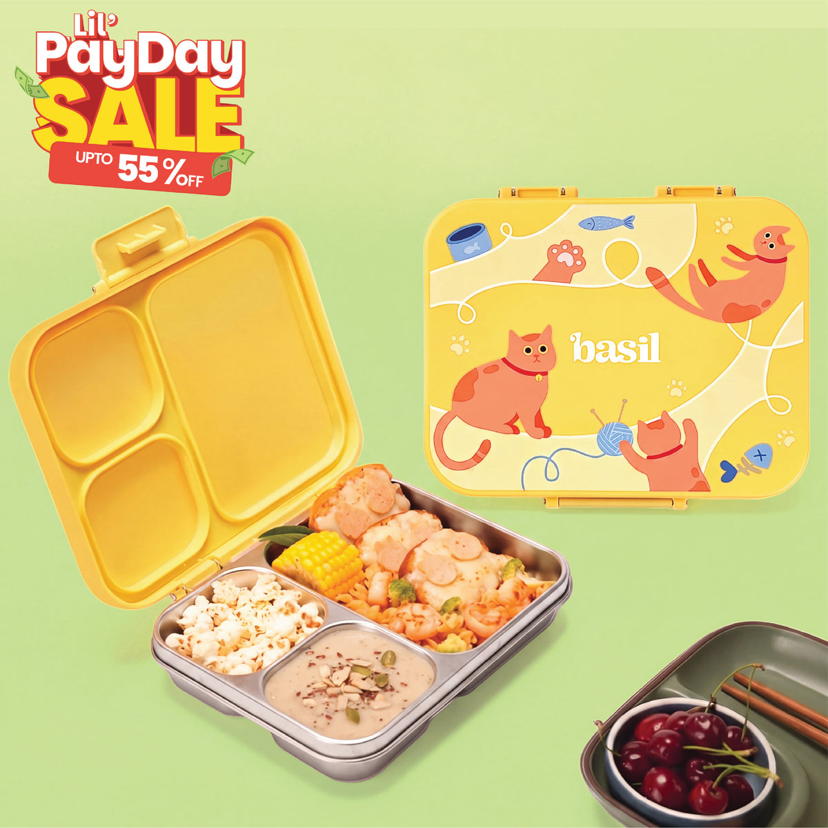 3 Compartment Stainless Steel Lunchbox with Plastic Lid - Kitty Party