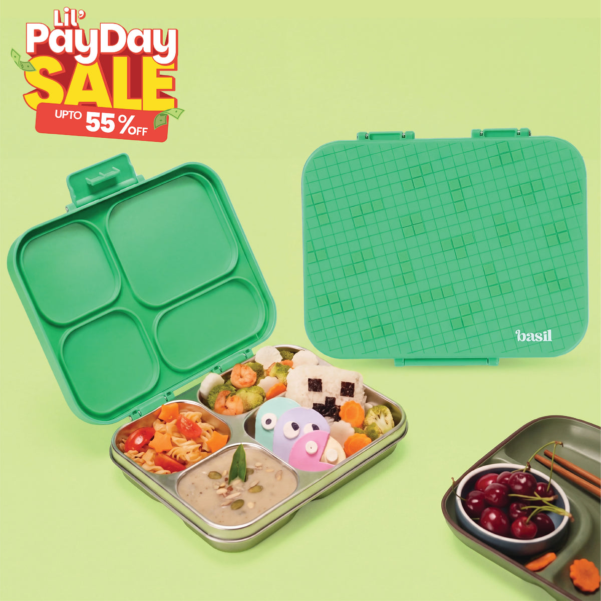 4 Compartment Stainless Steel Lunchbox with Plastic Lid - Retro Stack