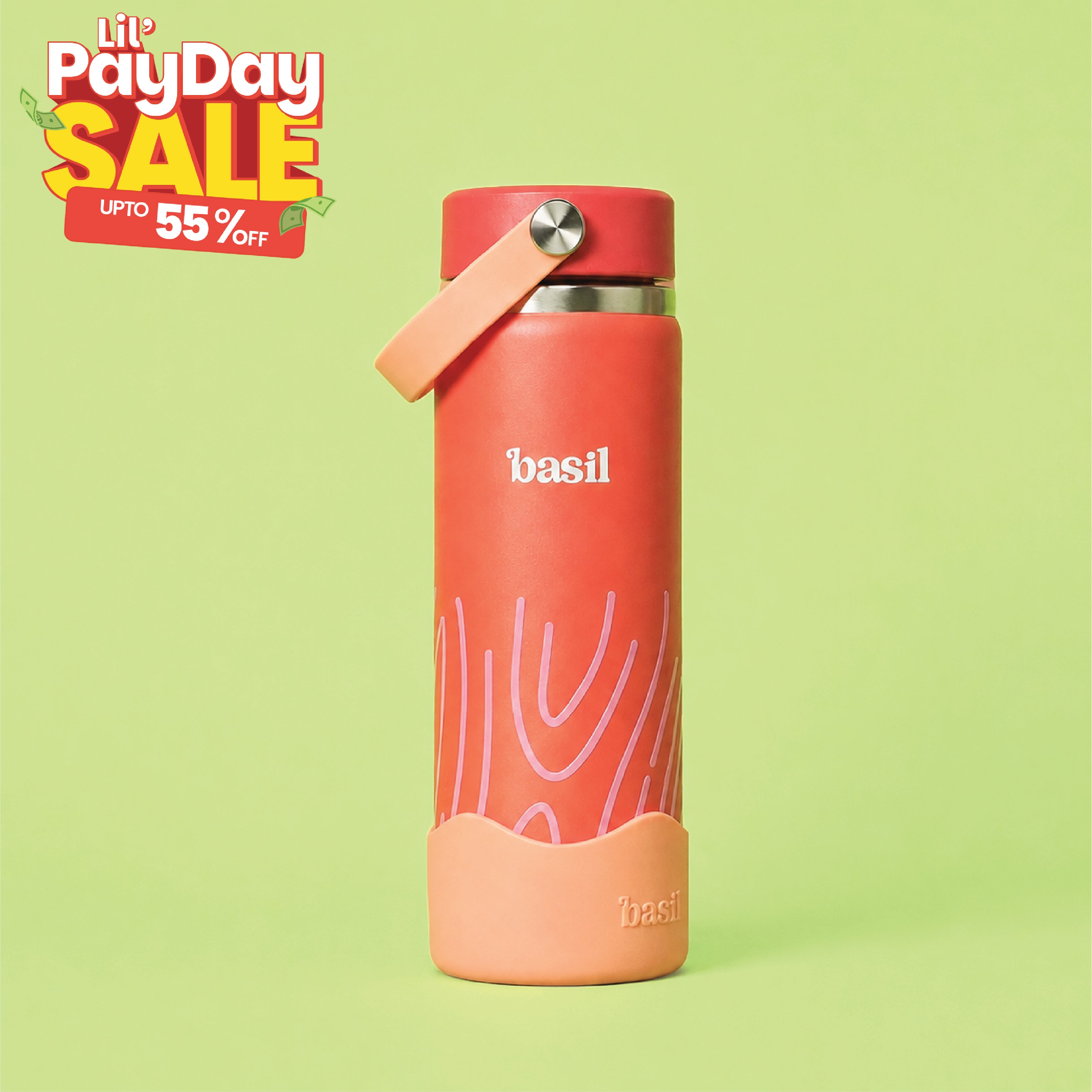 Insulated Stainless steel bottle with Carry Handle - Coral Swirl