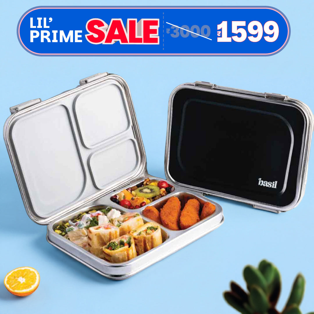 3 Compartment Stainless steel Lunchbox - Classic Black