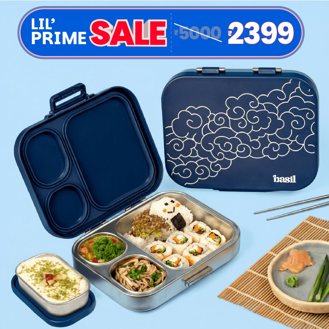 3+1 Compartment Stainless steel Lunchbox with Mini Box - Midnight Sora
