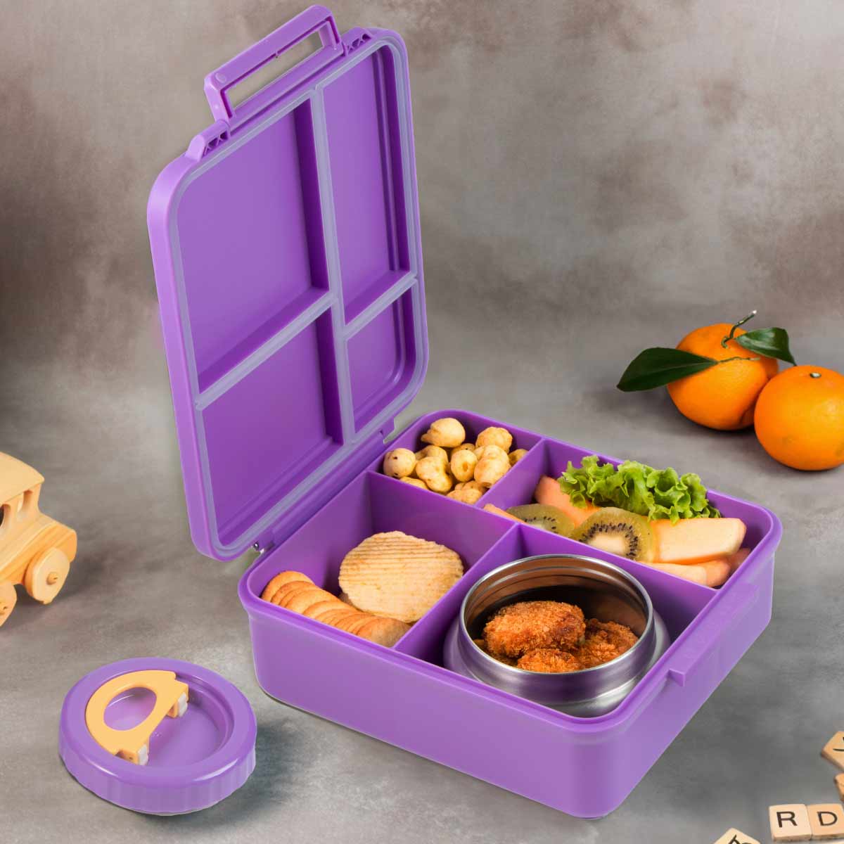 4 Compartment Lunchbox with Insulated jar - Purple