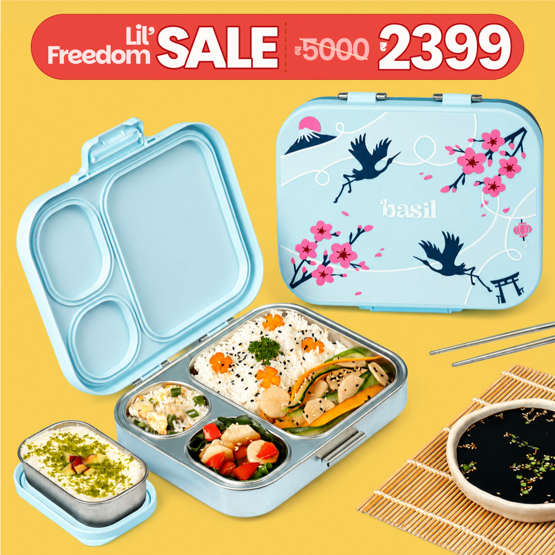3+1 Compartment Stainless steel Lunchbox with Mini Box - Sakura Bloom