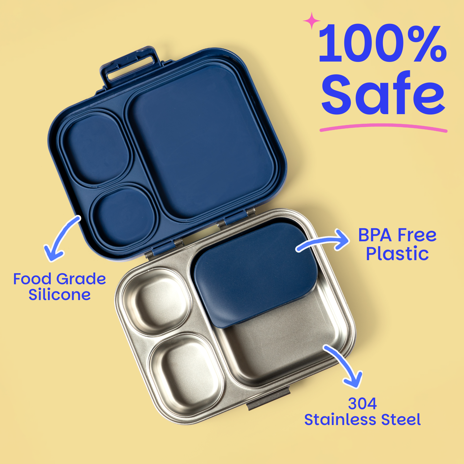 4 Compartment Stainless steel Lunchbox with Mini Box - Sakura Bloom
