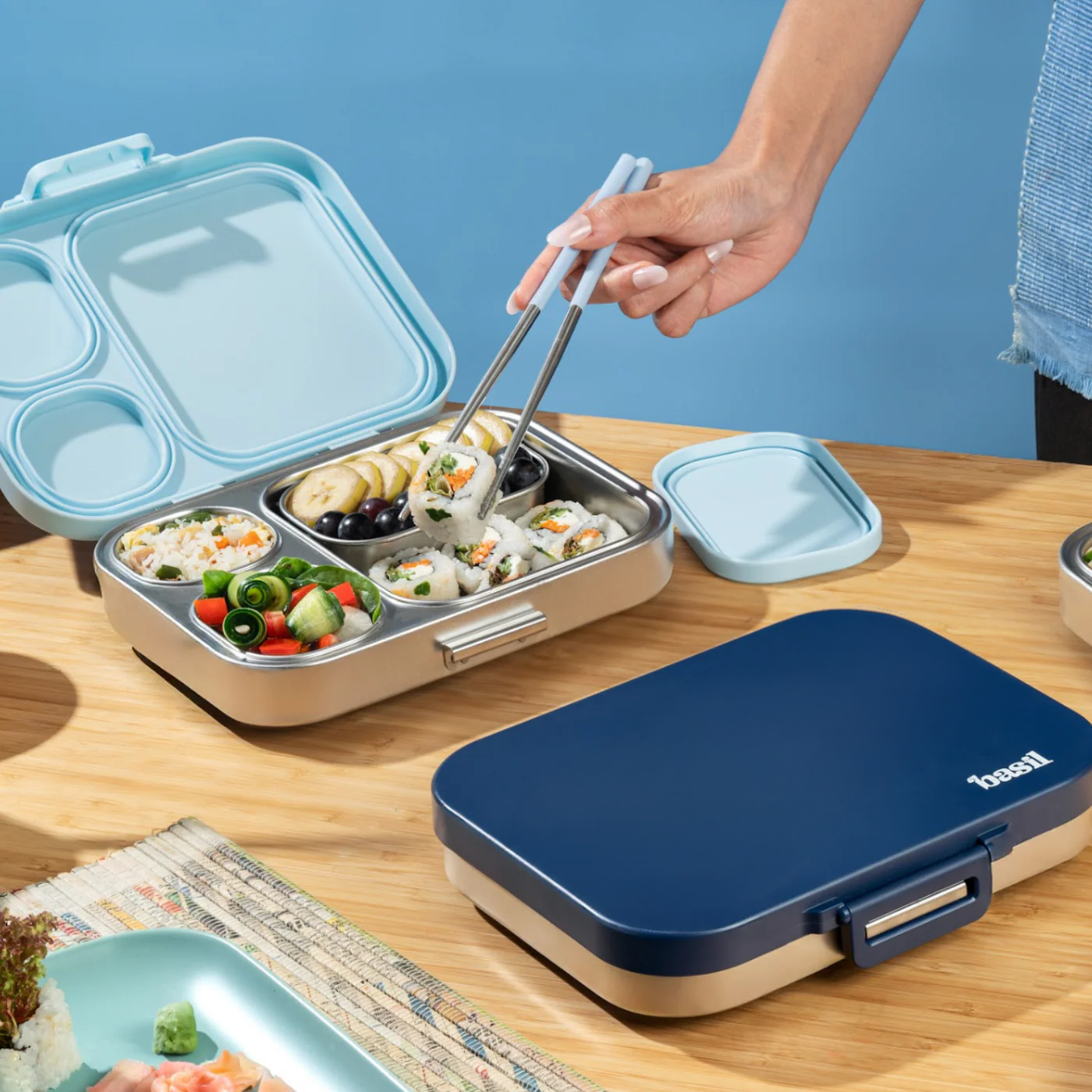 3+1 Compartment Stainless steel Lunchbox with Mini Box - Indigo Zen