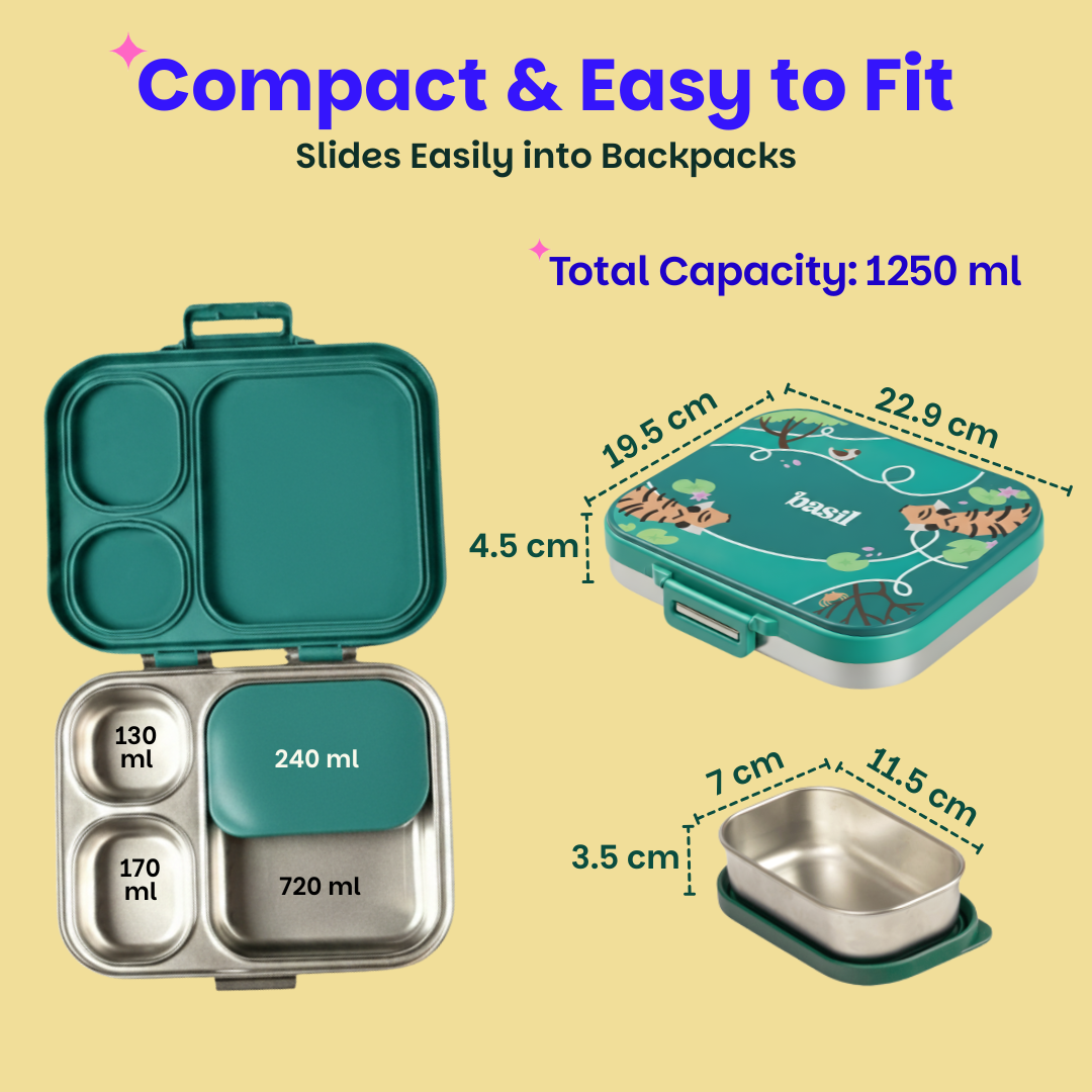 3+1 Compartment Stainless steel Lunchbox with Mini Box - Bengal Bagh