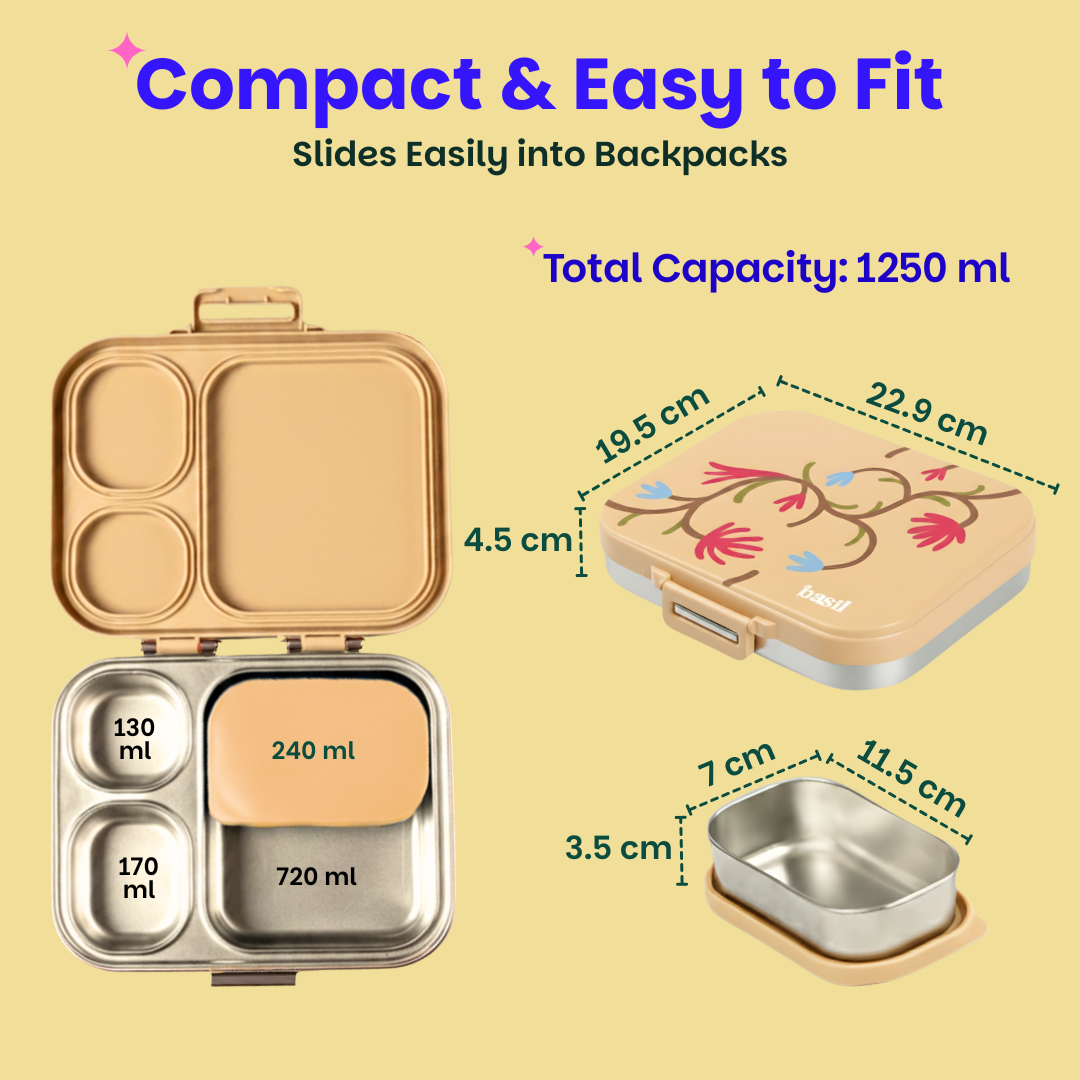 3+1 Compartment Stainless steel Lunchbox with Mini Box - Himachali Guldaan