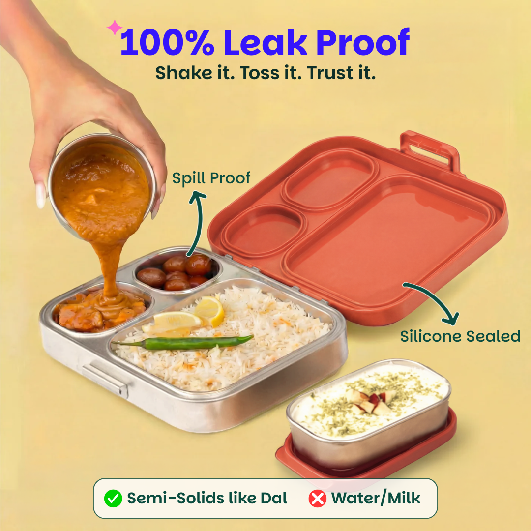 3+1 Compartment Stainless steel Lunchbox with Mini Box - Jaipuri Jaali