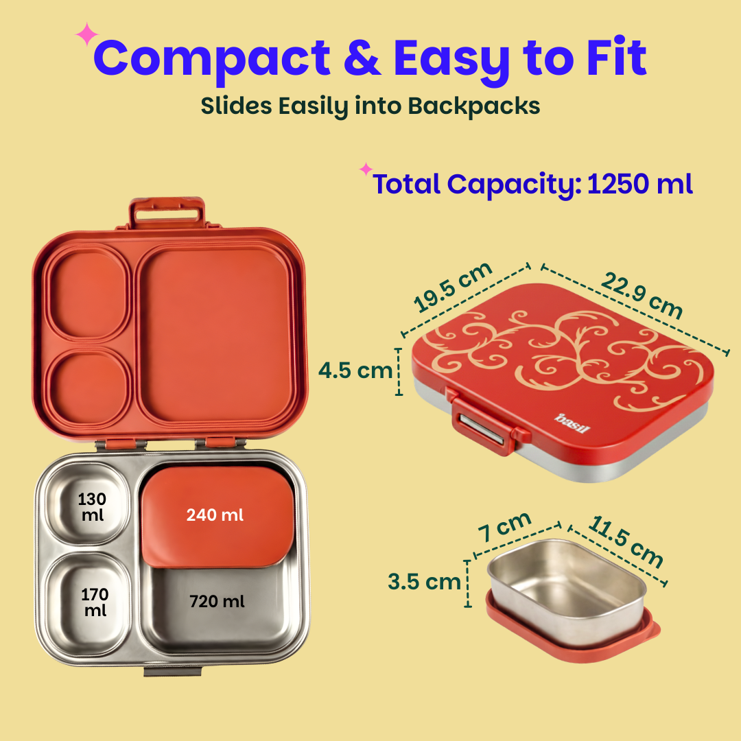 3+1 Compartment Stainless steel Lunchbox with Mini Box - Jaipuri Jaali