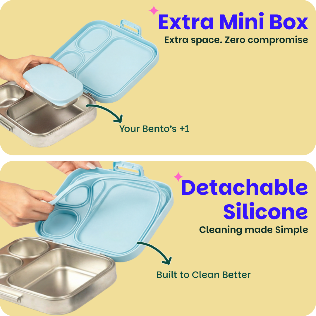 4 Compartment Stainless steel Lunchbox with Mini Box - Sakura Bloom