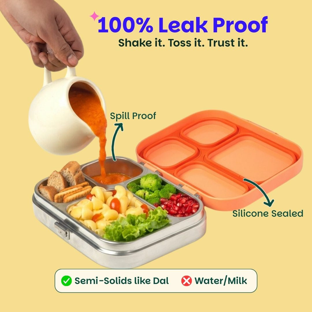 4 Compartment Stainless steel Lunchbox with Plastic lid - Coral Swirl