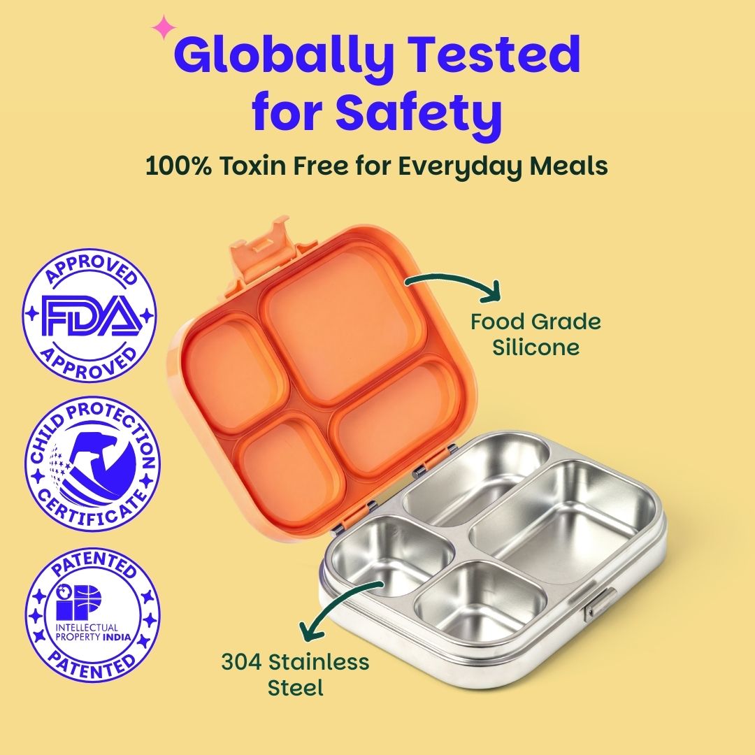 4 Compartment Stainless steel Lunchbox with Plastic lid - Coral Swirl