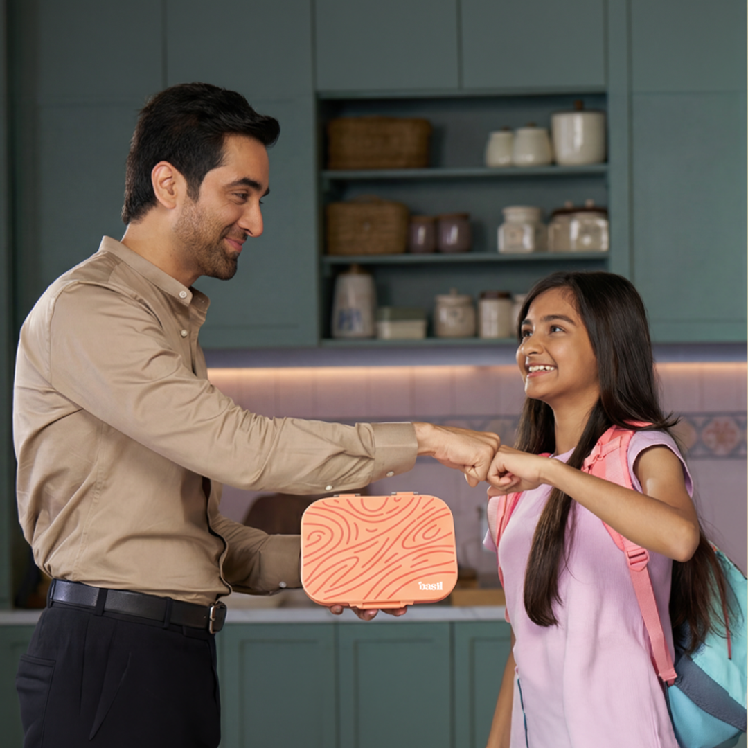 4 Compartment Stainless steel Lunchbox with Plastic lid - Coral Swirl