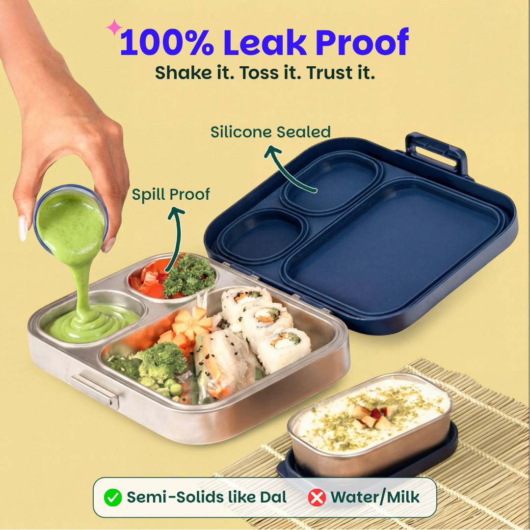 3+1 Compartment Stainless steel Lunchbox with Mini Box - Midnight Sora