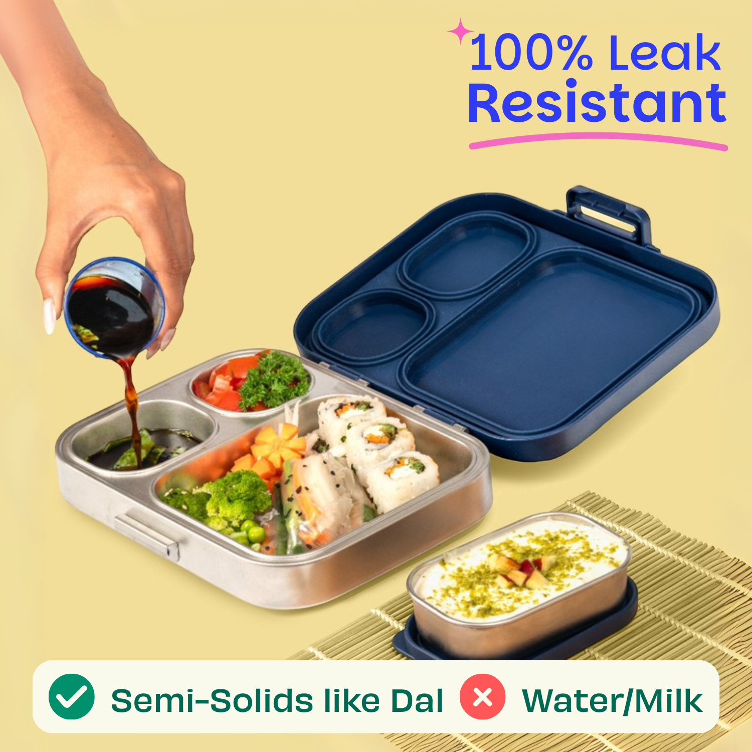 4 Compartment Stainless steel Lunchbox with Mini Box - Sakura Bloom