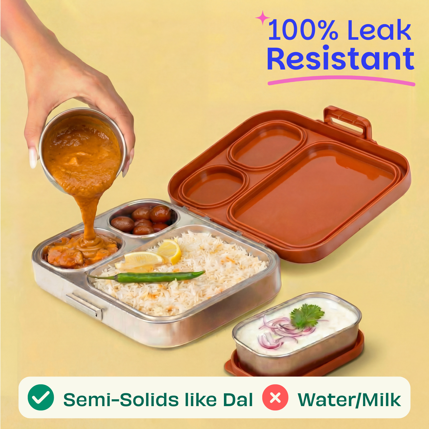 4 Compartment Stainless steel Lunchbox with Mini Box - Jaipuri Jaali