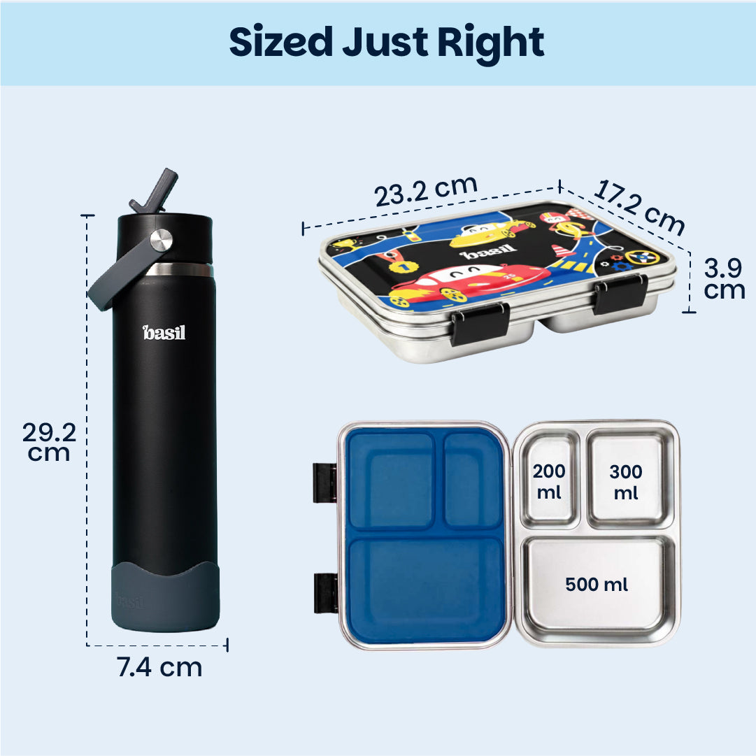 School Combo- Set of Water Bottle and Lunch Box Car
