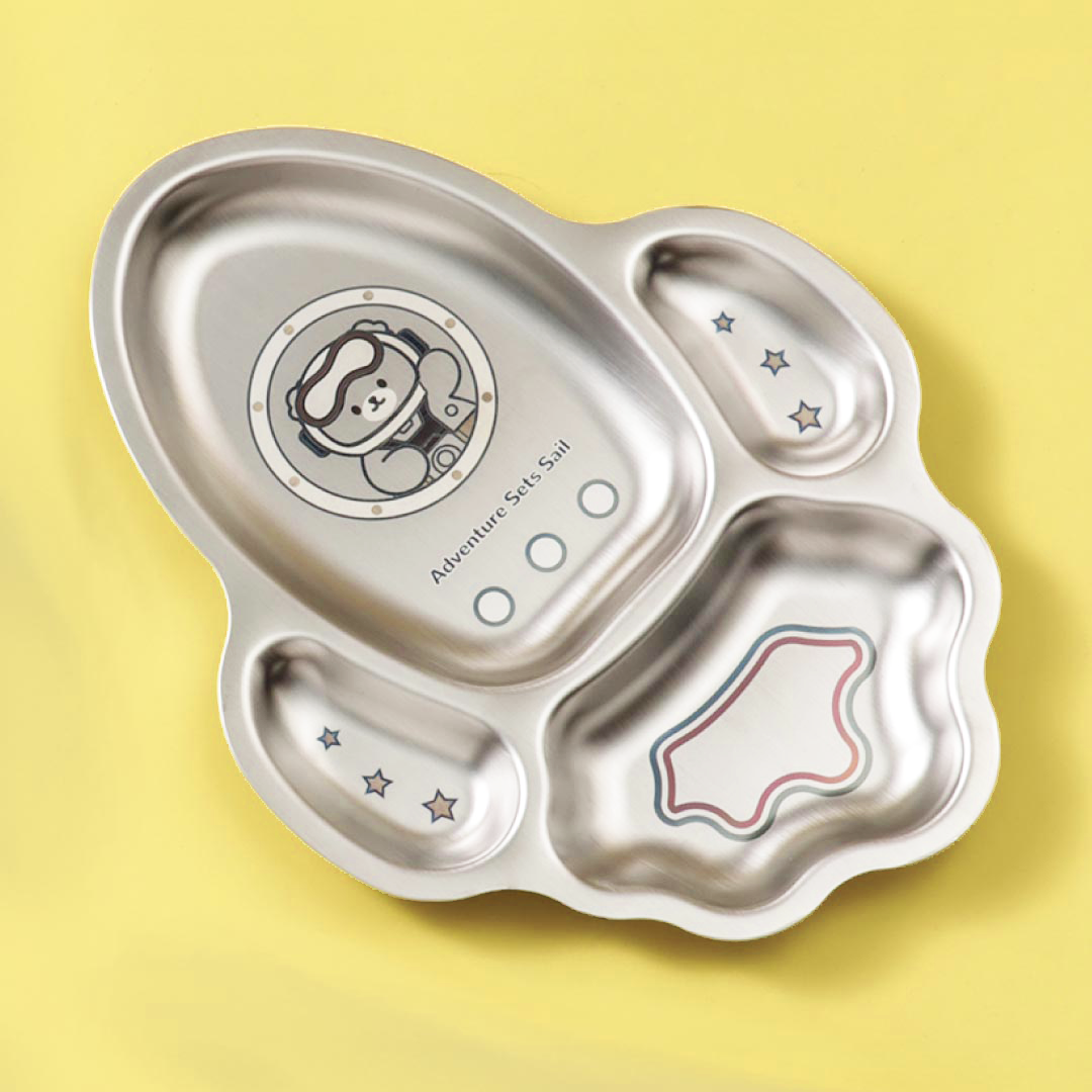 4 Compartment Stainless steel Rocket Plate - Bear