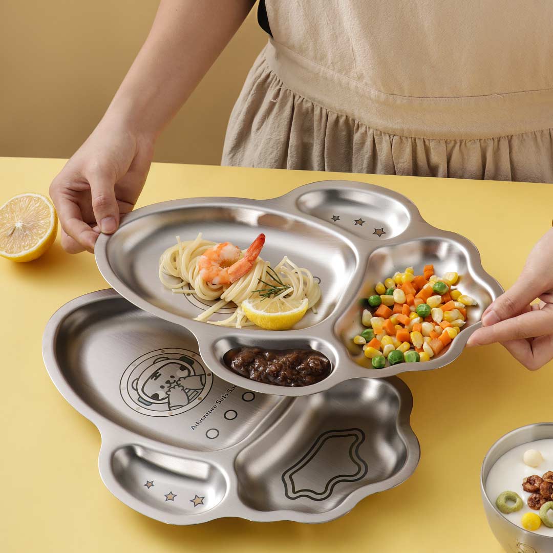 4 Compartment Stainless steel Rocket Plate - Bear