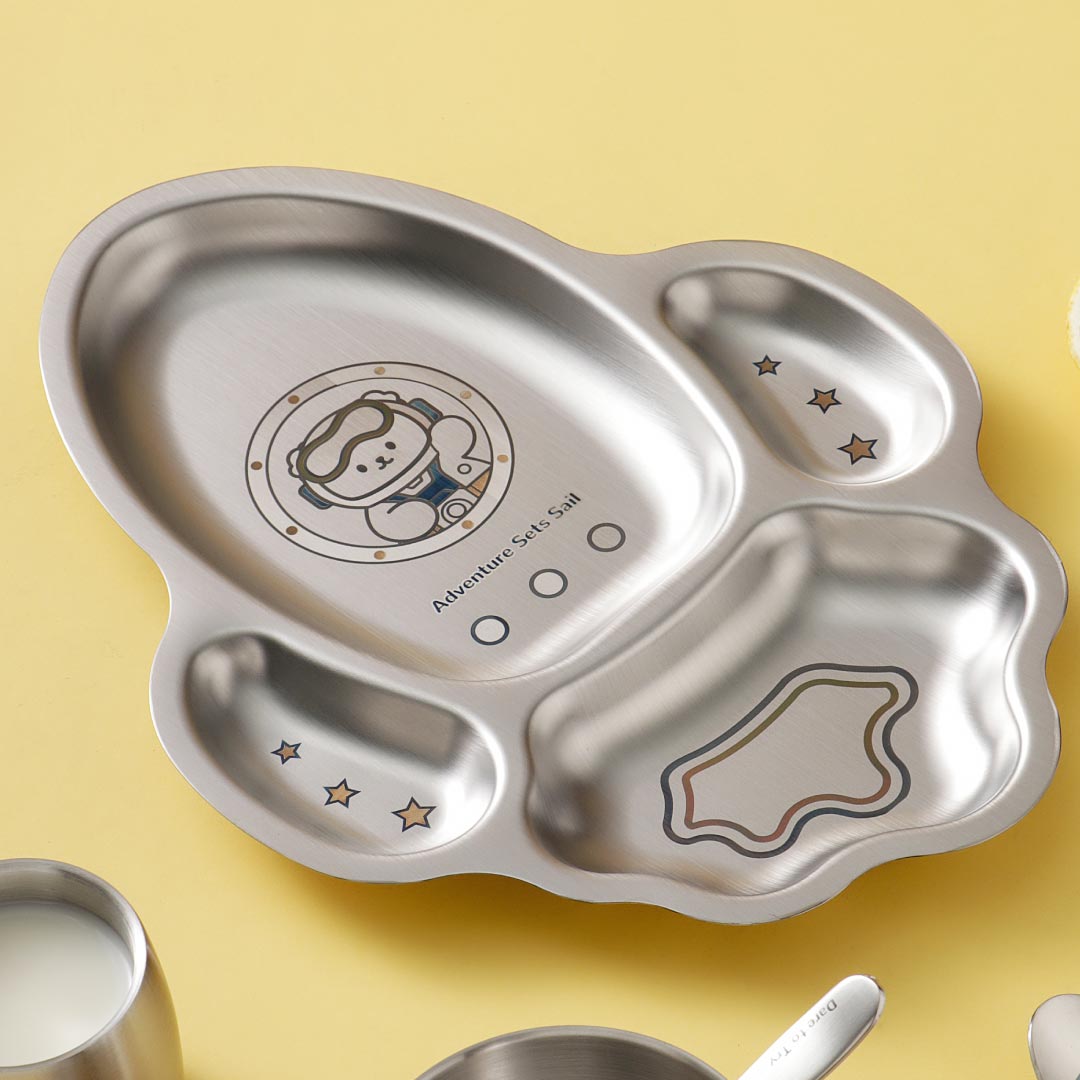 4 Compartment Stainless steel Rocket Plate - Bear