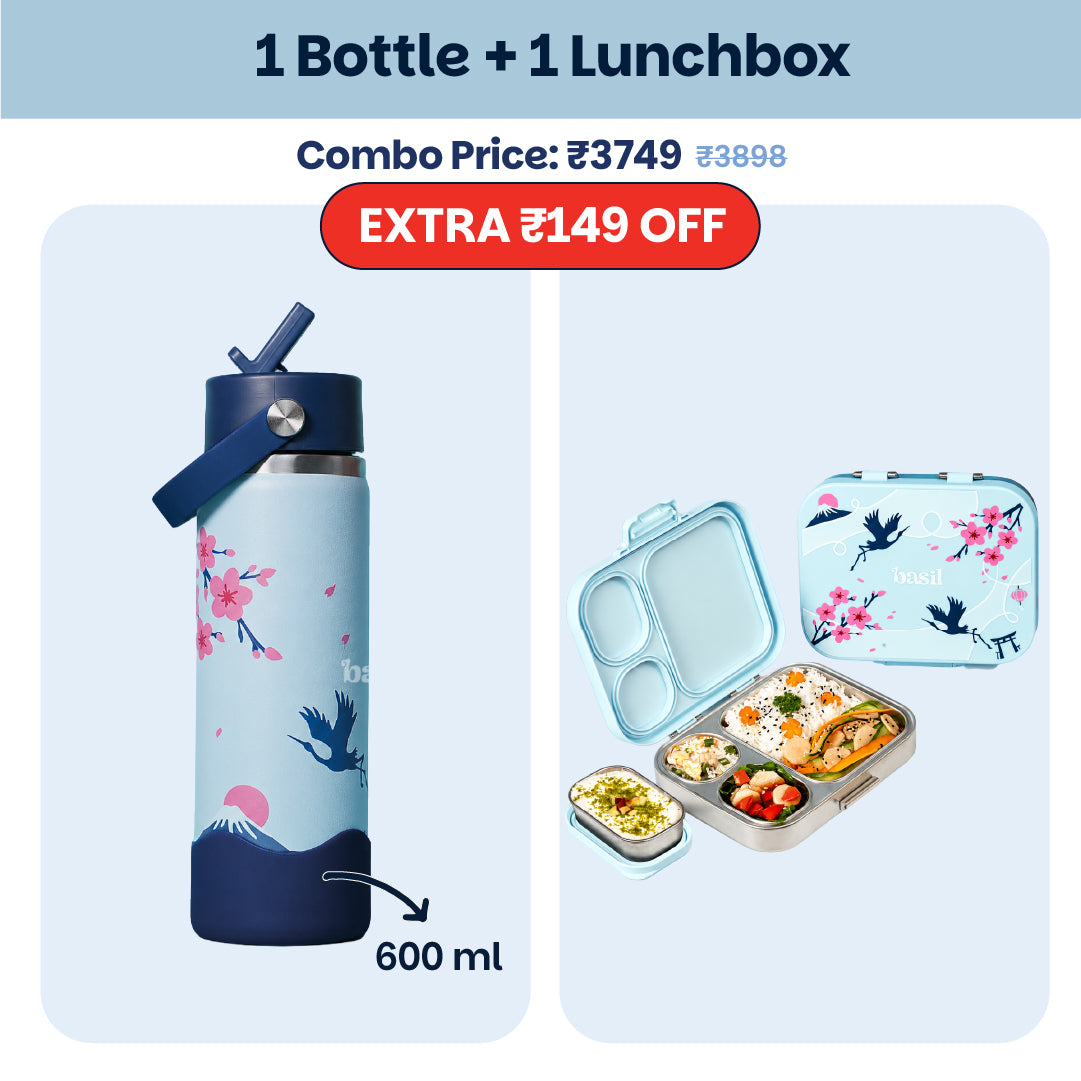 School Combo- Set of Water Bottle and Lunch Box Sakura