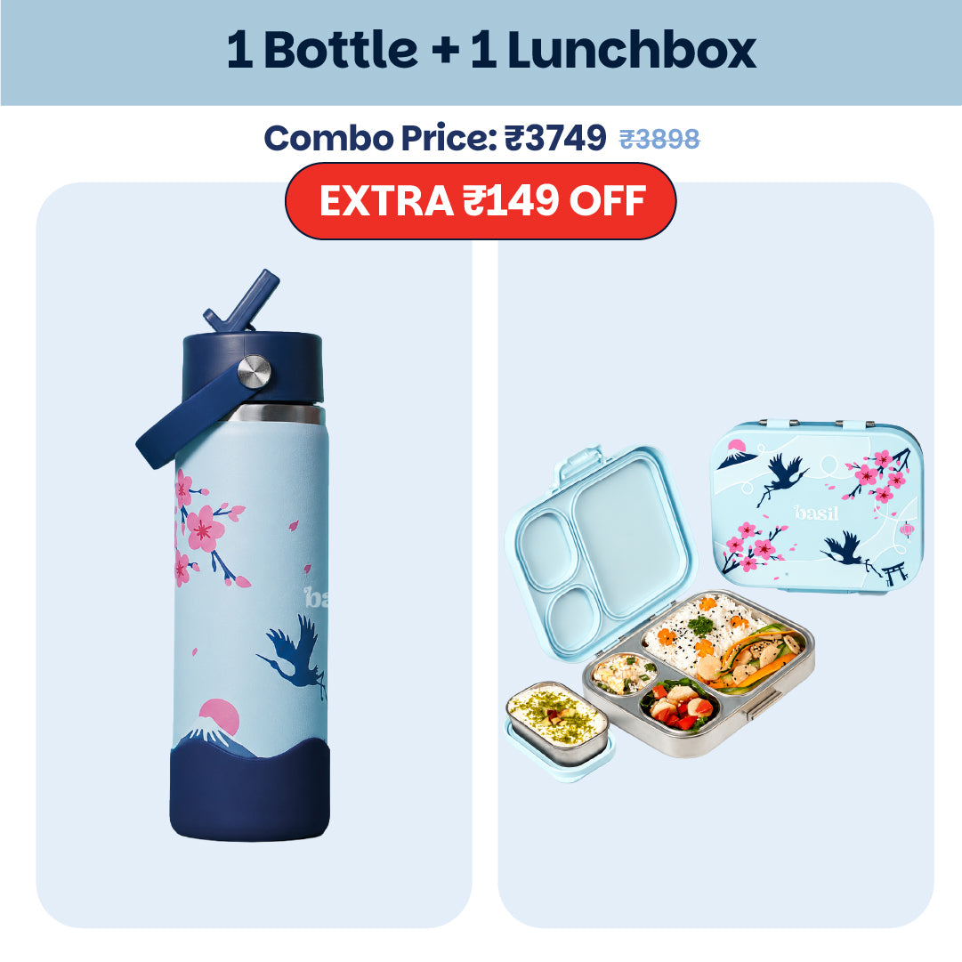 School Combo- Set of Water Bottle and Lunch Box Sakura
