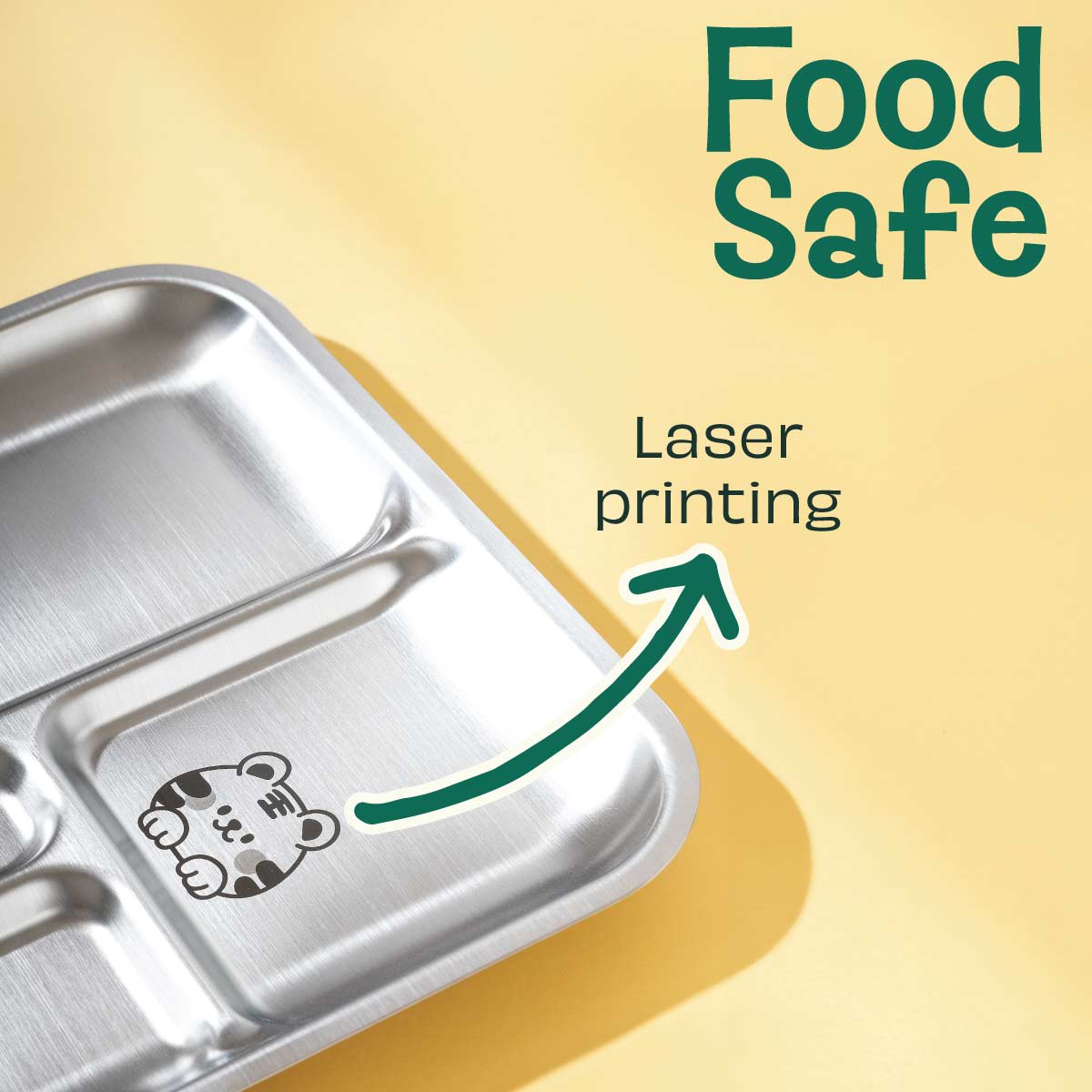 4 Compartment Stainless steel Bento Plate - Dino