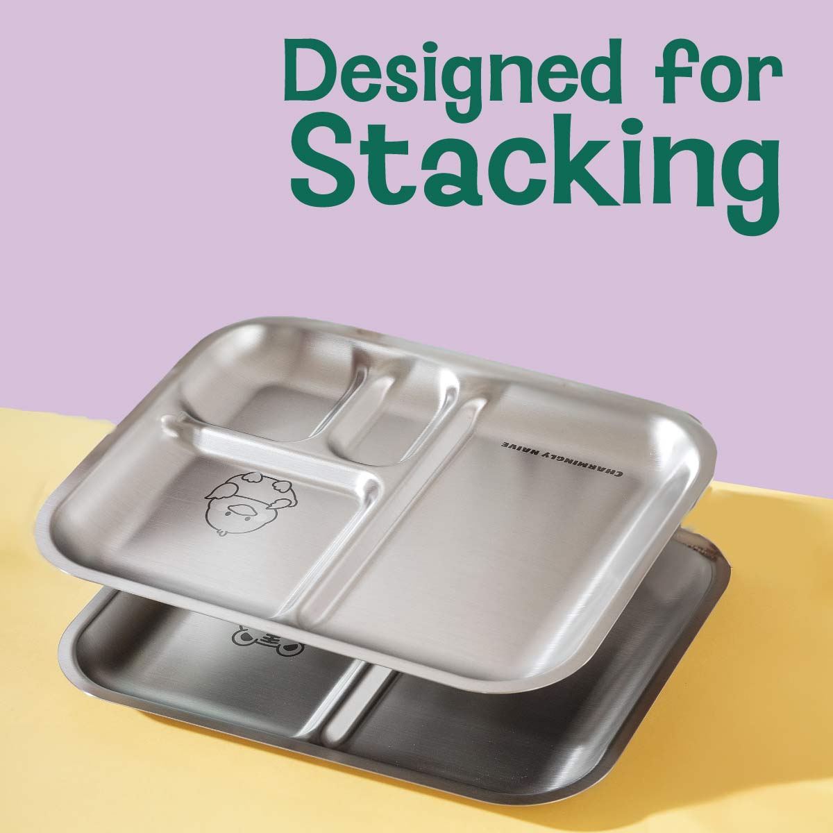 4 Compartment Stainless steel Bento Plate - Dino