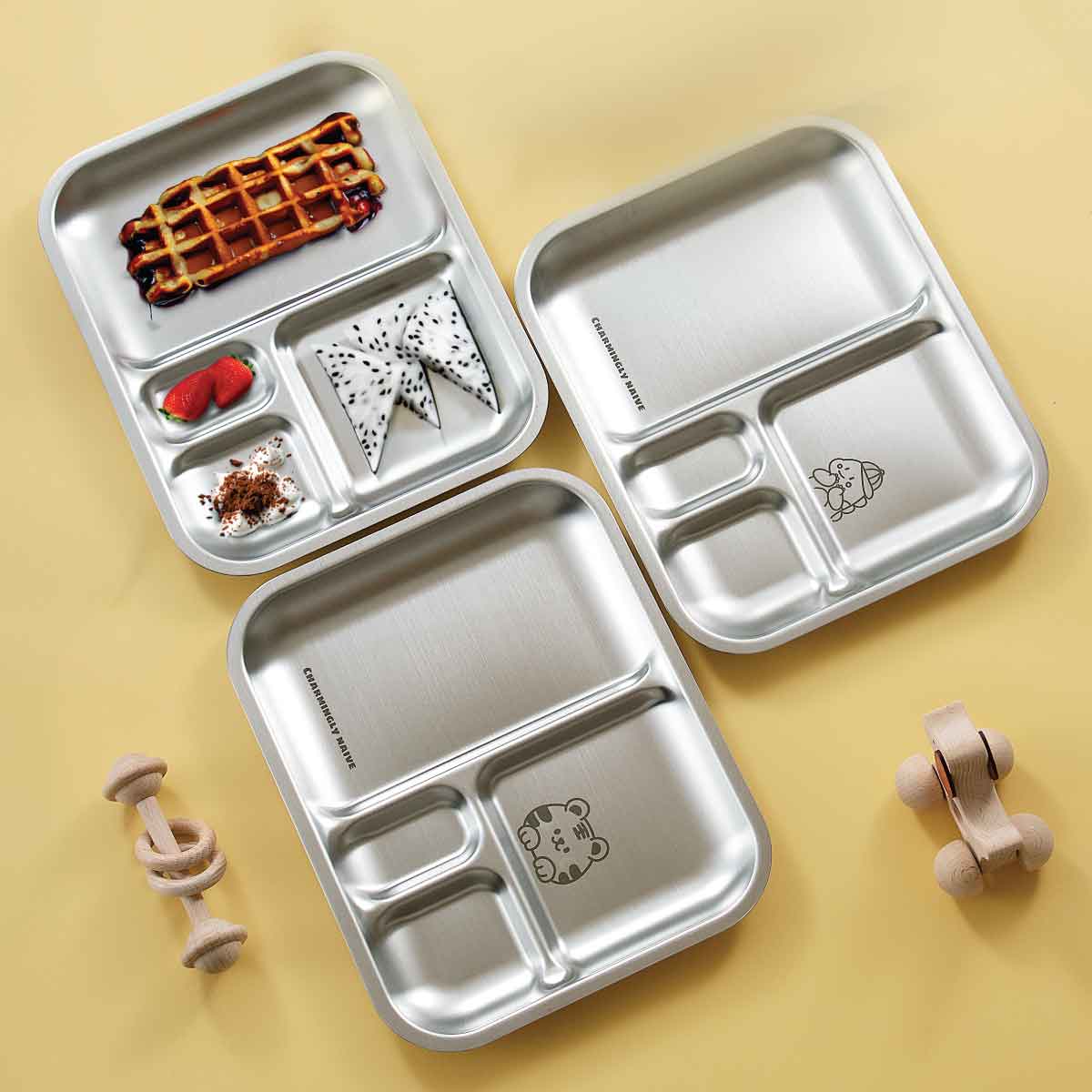 4 Compartment Stainless steel Bento Plate - Dino