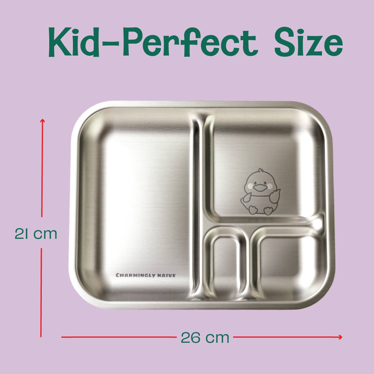 4 Compartment Stainless steel Bento Plate - Dino