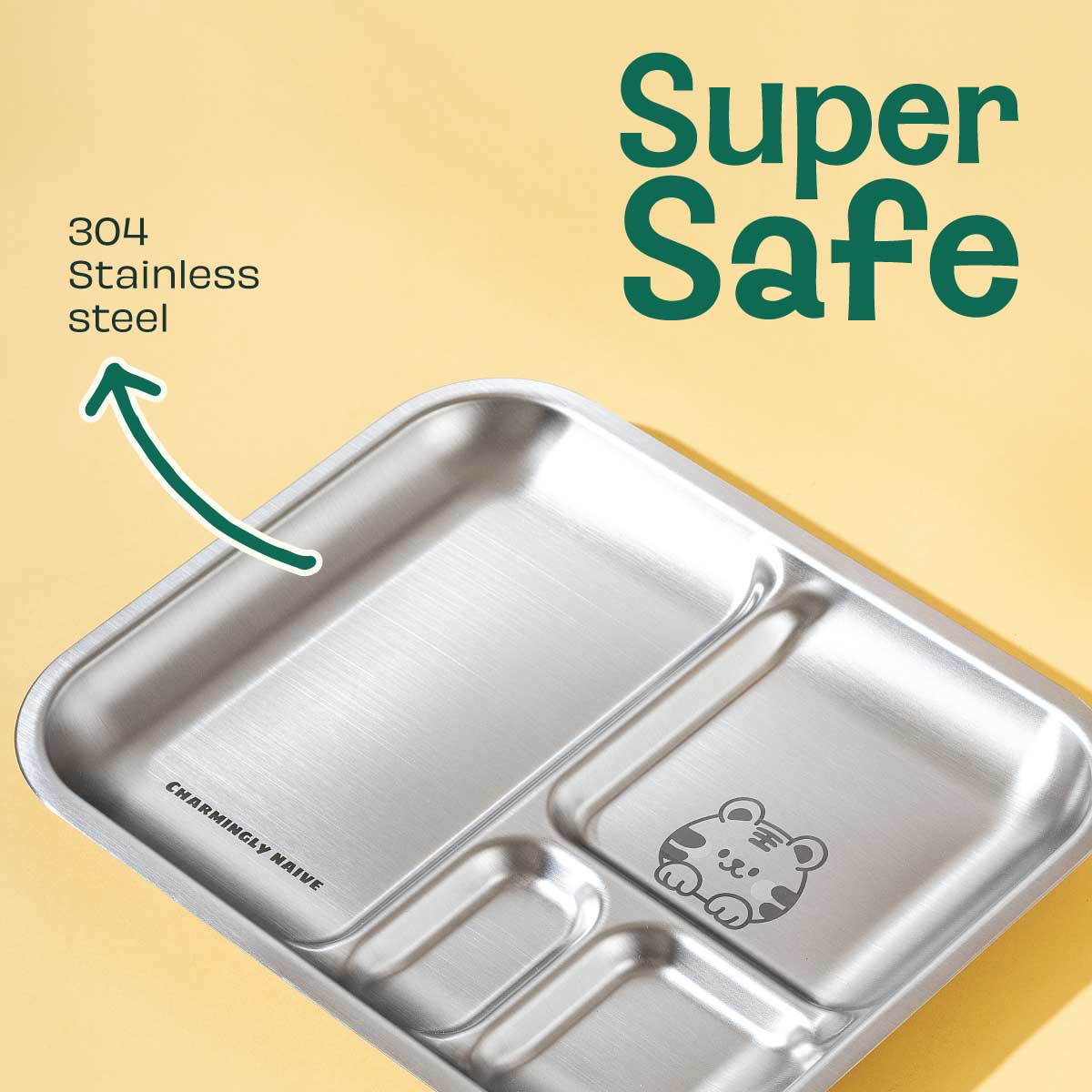 4 Compartment Stainless steel Bento Plate - Dino