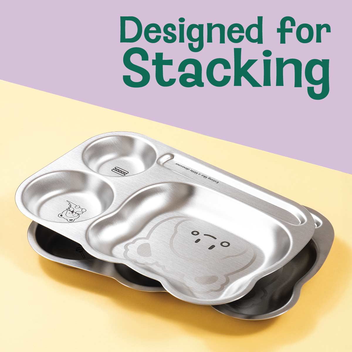 3 Compartment Stainless steel Dinner Plate - Bear