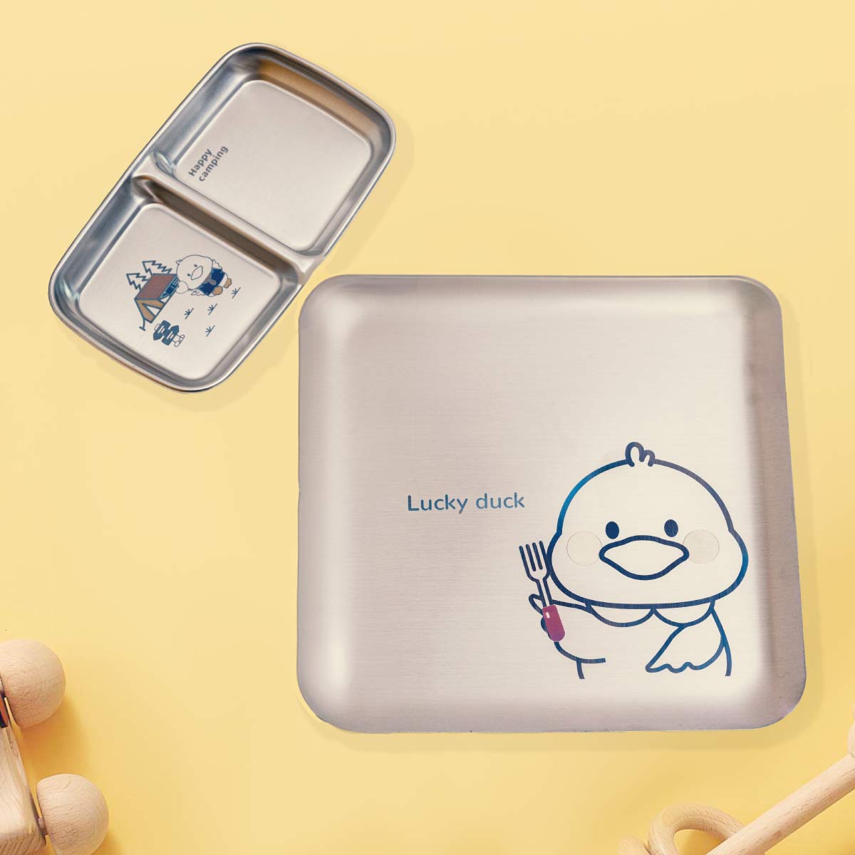 Set of 2 Stainless steel Snack plates - Duck