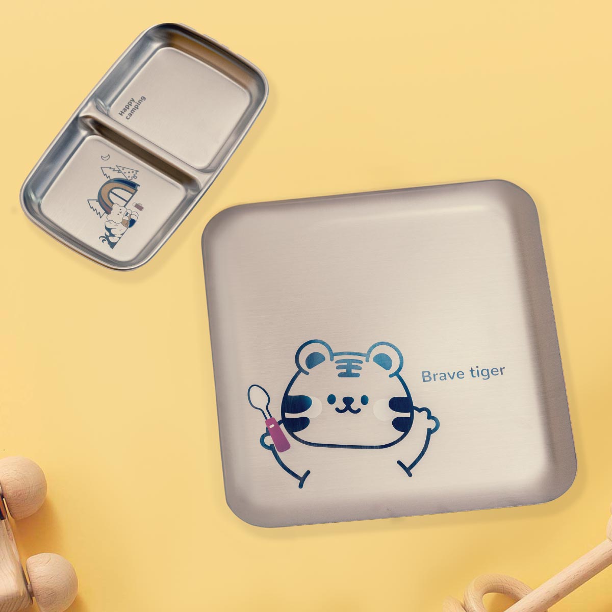 Set of 2 Stainless steel Snack plates - Tiger