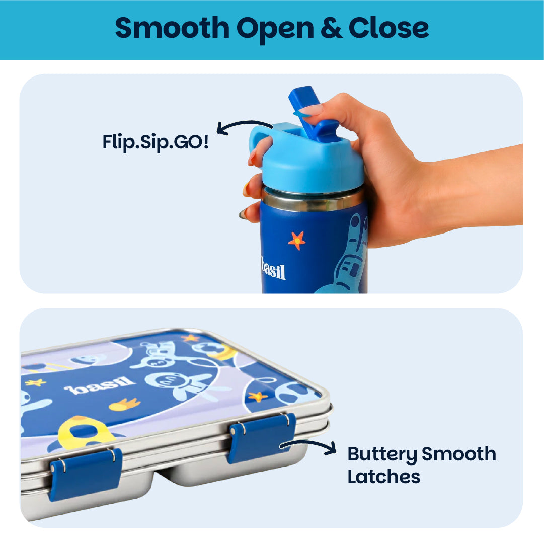 School Combo- Set of Water Bottle and Lunch Box Super Swoosh