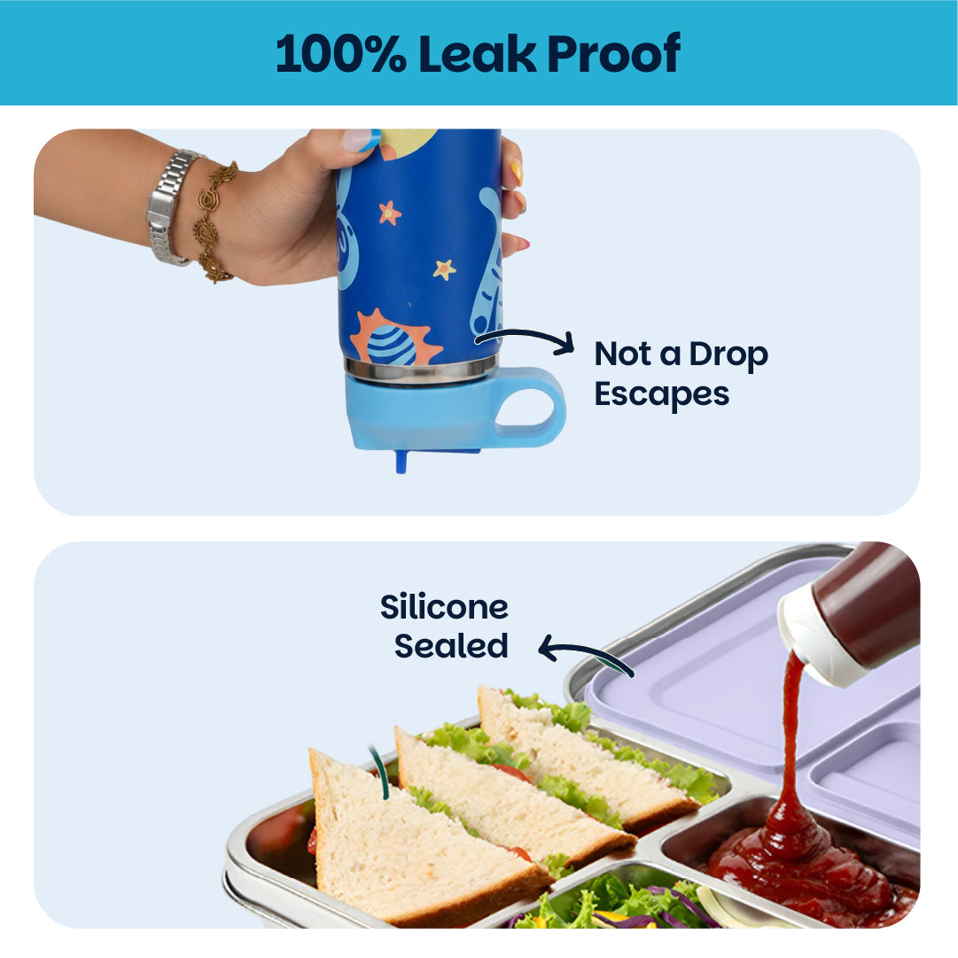 School Combo- Set of Water Bottle and Lunch Box Super Swoosh