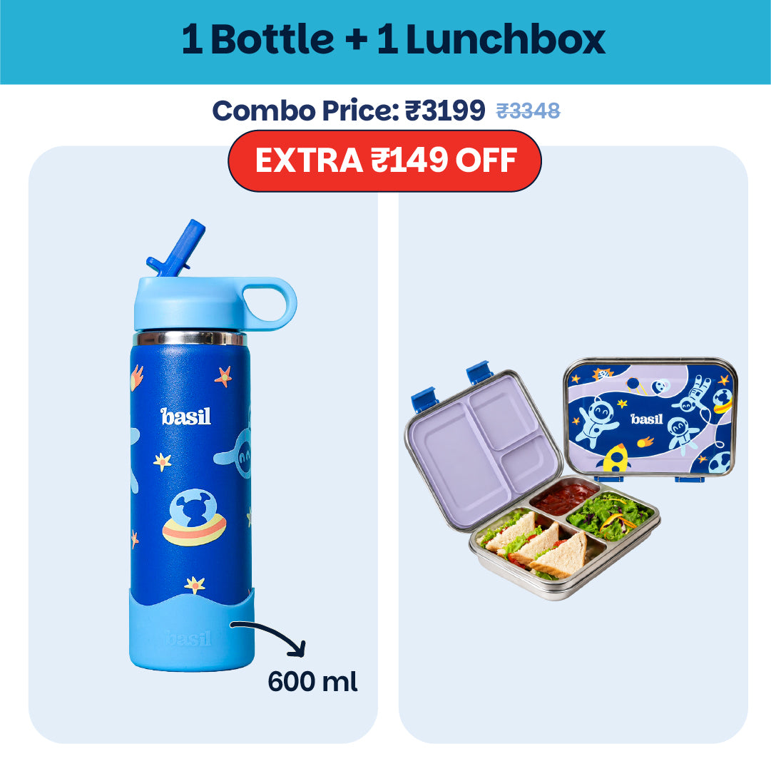 School Combo- Set of Water Bottle and Lunch Box Super Swoosh