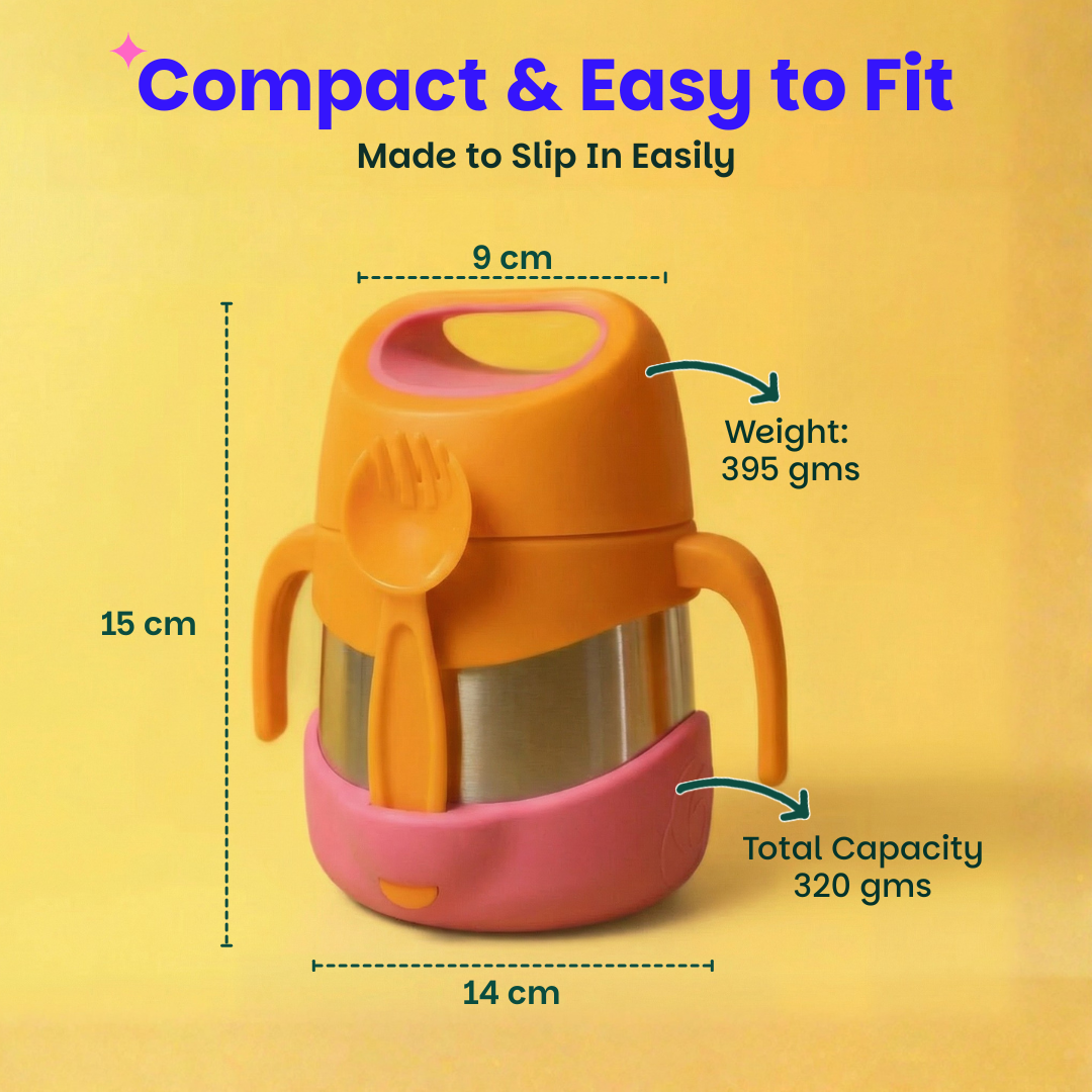 Insulated Food Jar with Carry handle & Spork - Peach