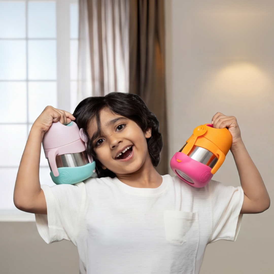 Insulated Food Jar with Carry handle & Spork - Peach