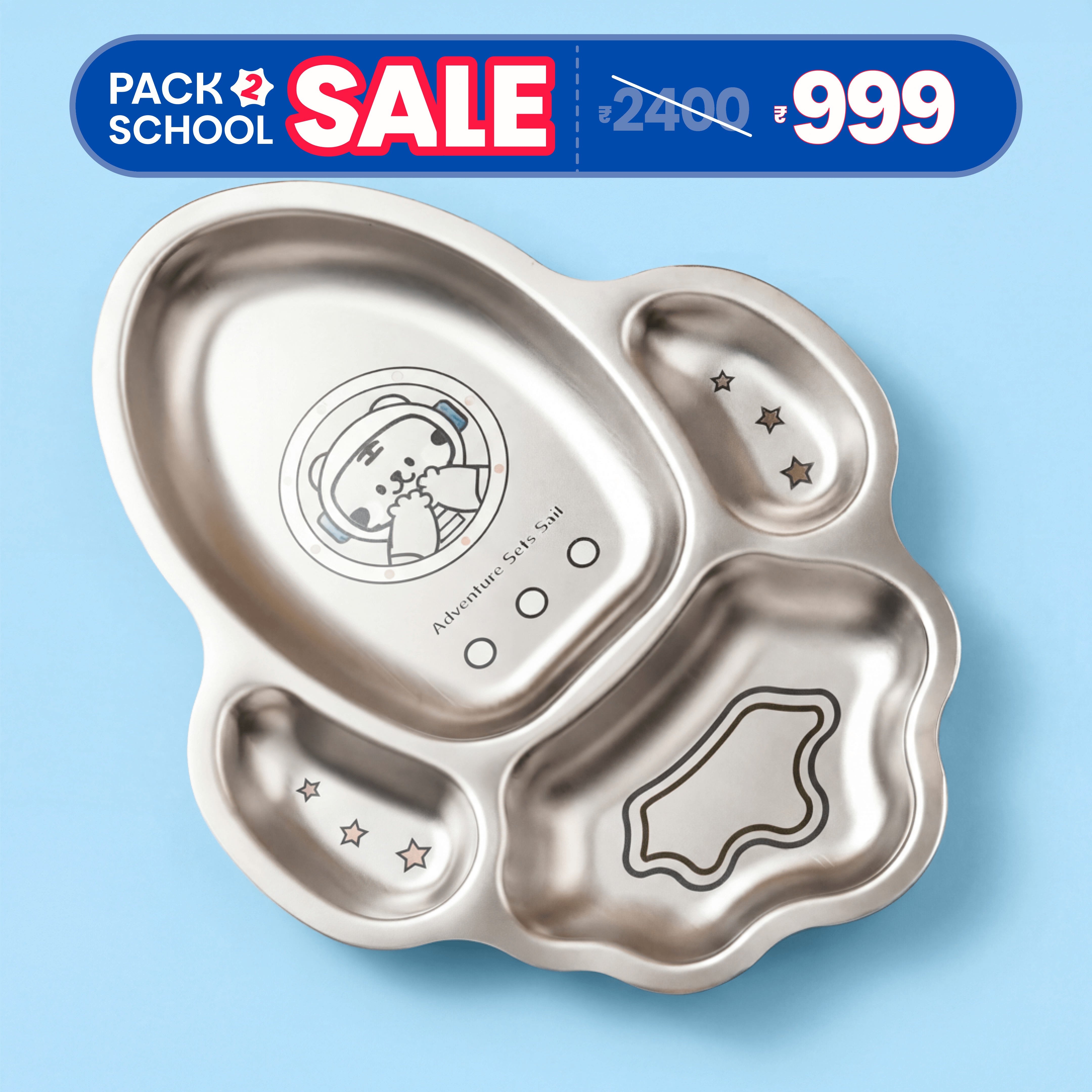 4 Compartment Stainless steel Rocket Plate - Tiger