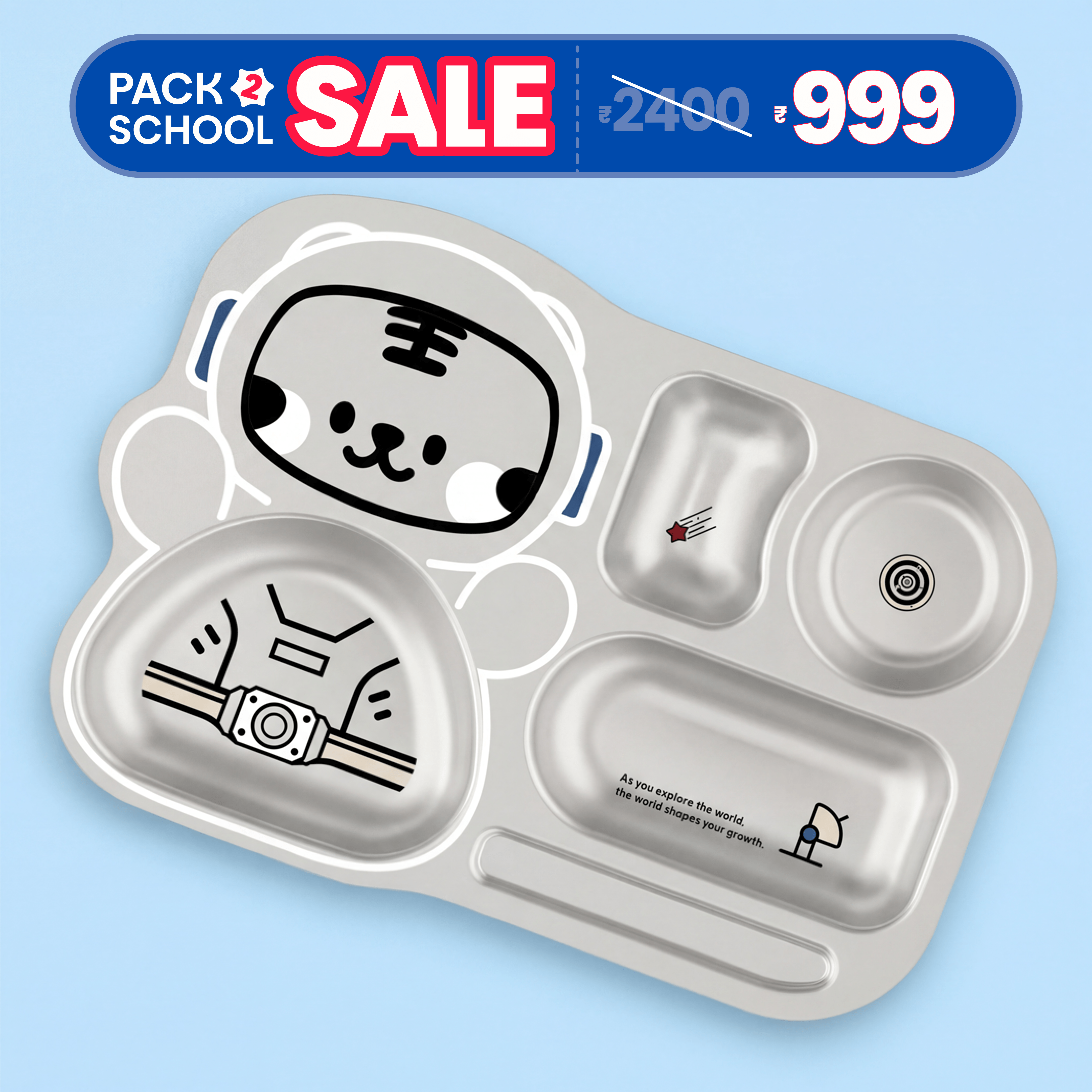 4 Compartment Stainless steel Spaceship Plate - Tiger