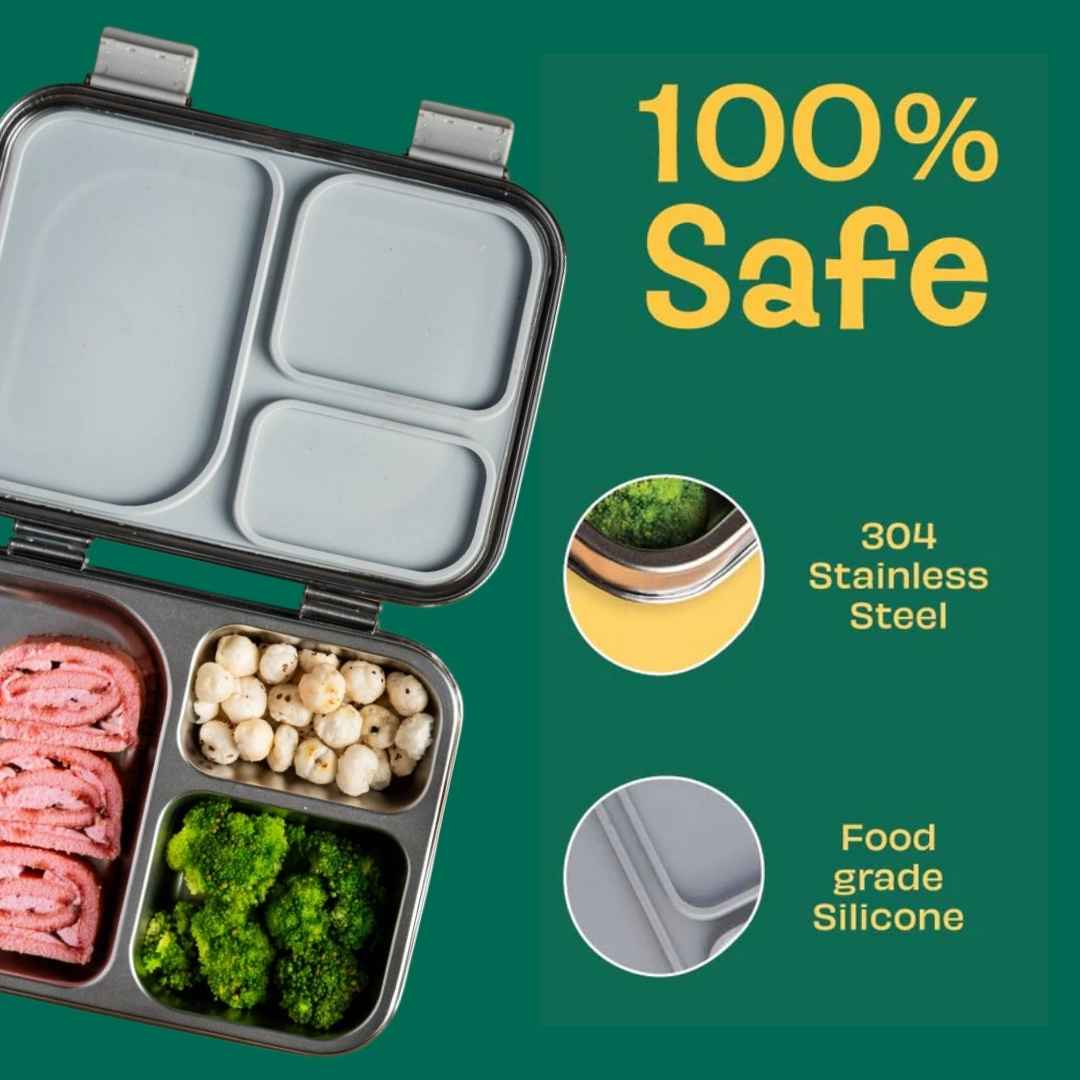 3 Compartment Stainless steel Lunchbox - Classic Black