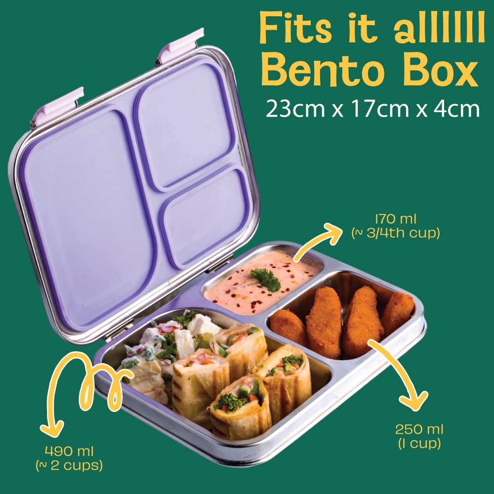 3 Compartment Stainless steel Lunchbox - Super Swoosh